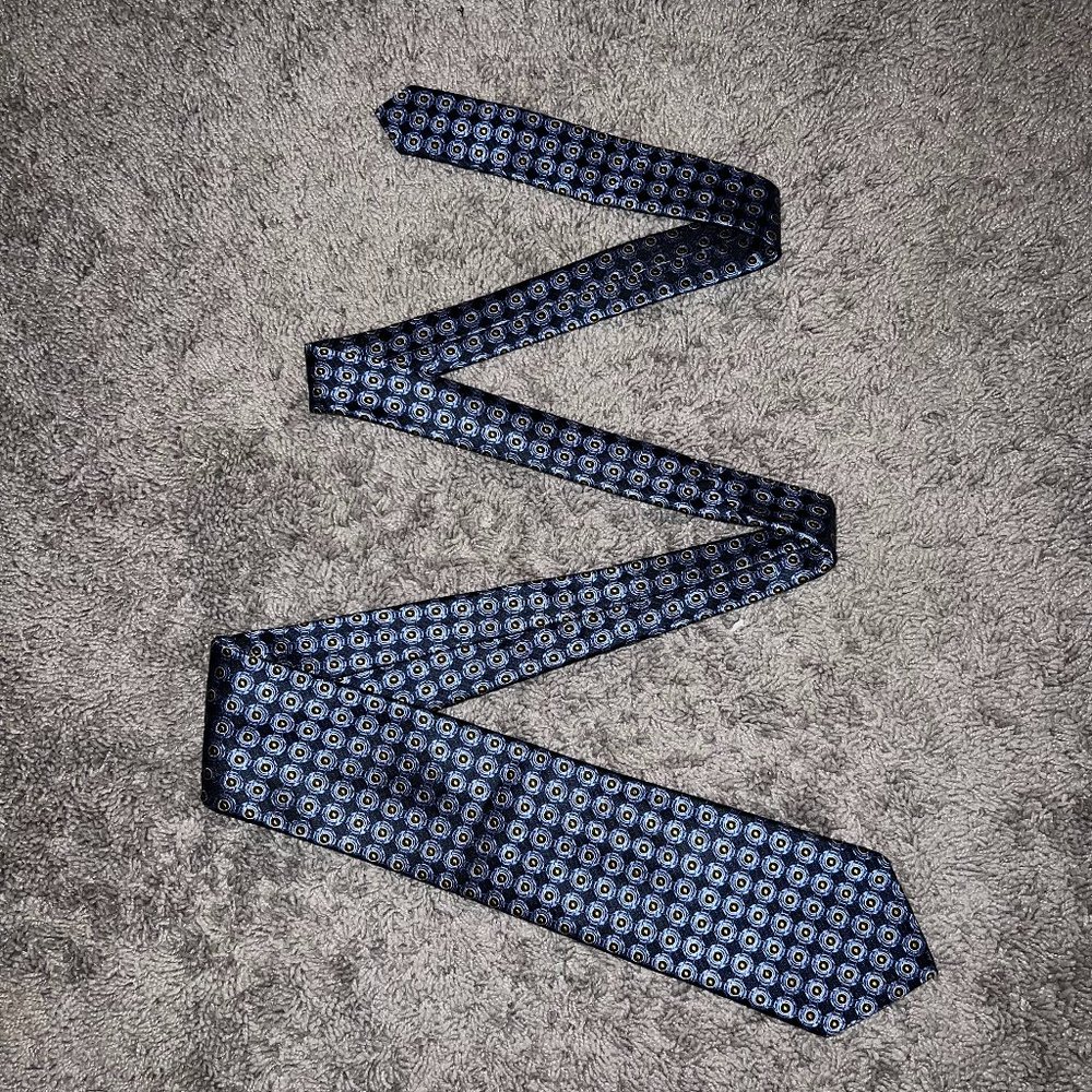 Dior Signature 100% Silk Men's Blue Yellow Black Circles Dots Necktie 3.5" x 60"